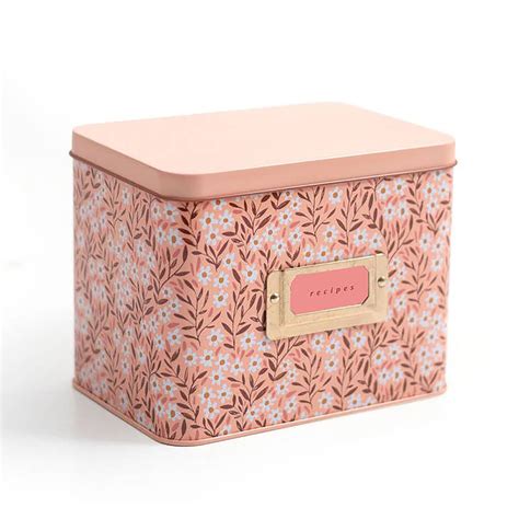 Pink Tiny Floral Metal Recipe Box 